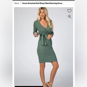 Pink blush Green Brushed Knit Wrap Fitted Nursing Dress